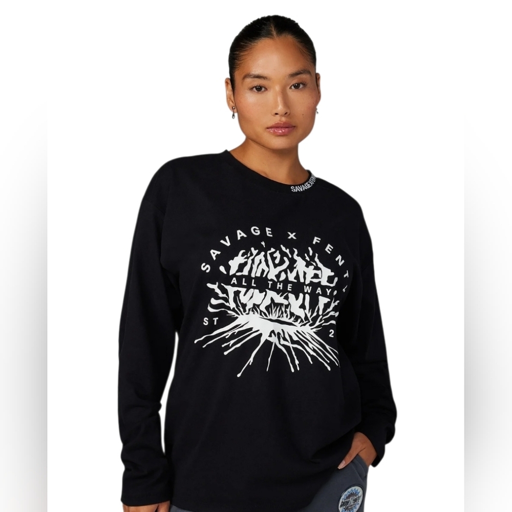 NEW Savage X Fenty Black Graphic Long Sleeve Tee